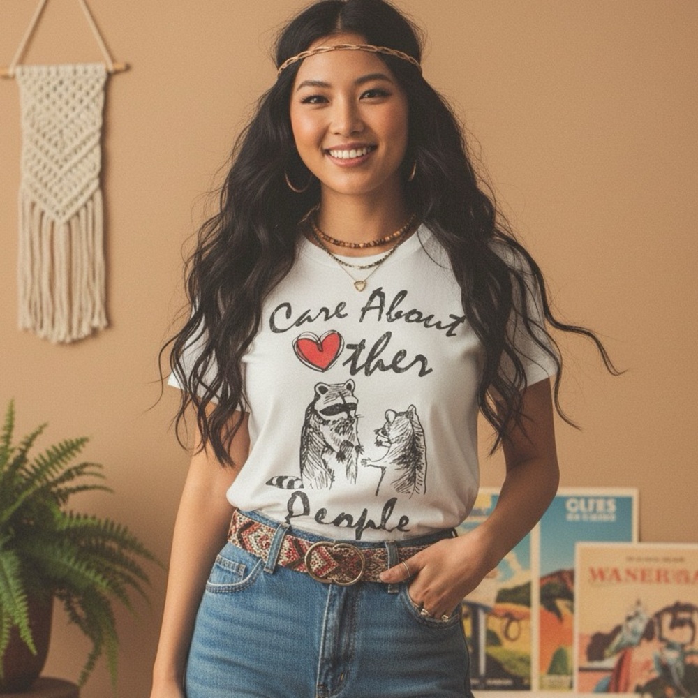 Cute Raccoon Graphic Tee Kindness Positive Message T-Shirt soft top